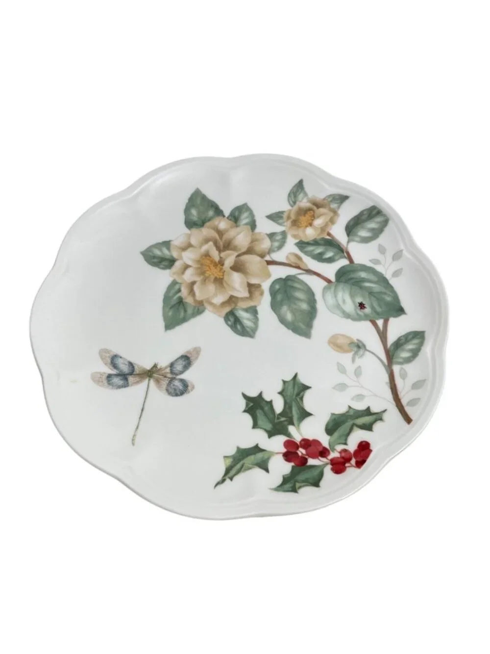 Lenox Butterfly Meadow Holiday Dragonfly Plate 9 inch Christmas Ladybug Holly
